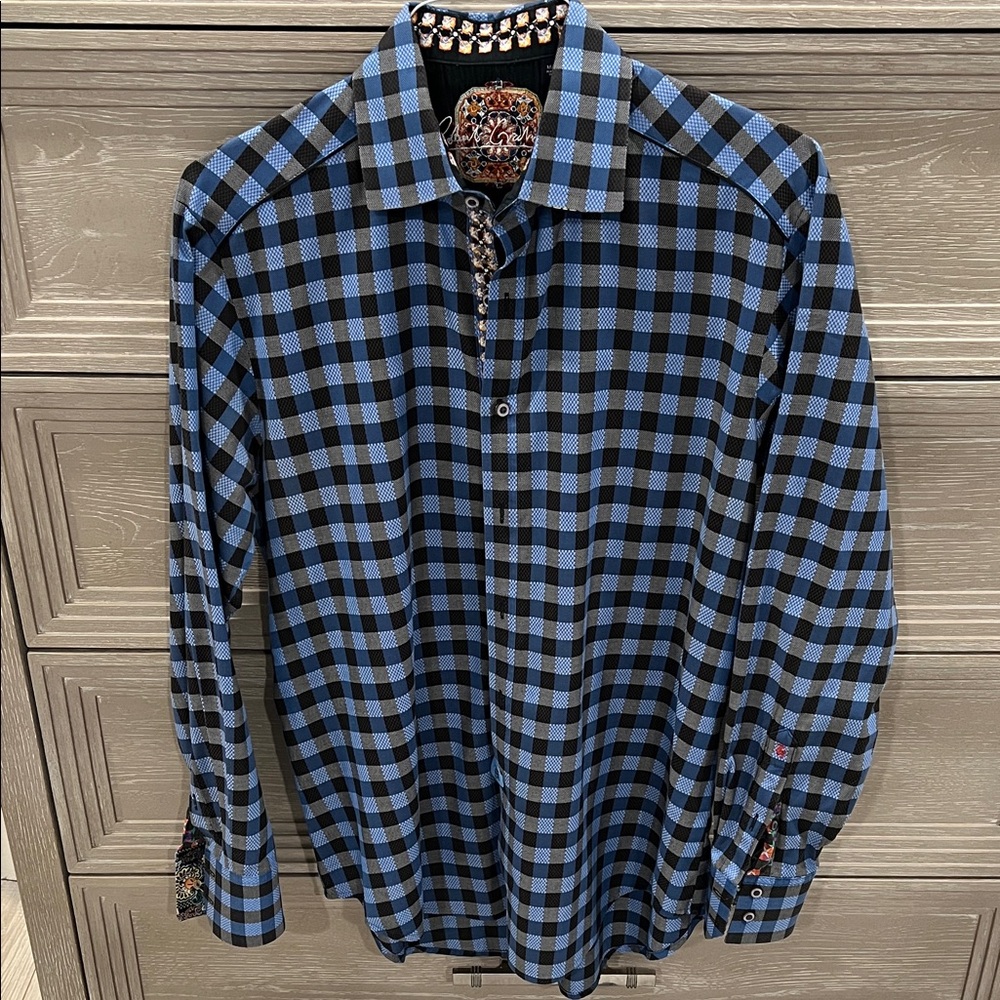 Robert Graham Blue and Black Plaid Shirt